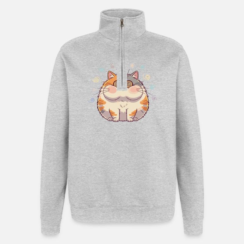 Sourire en spirale de chat - Sweat à zip 1/4 - gris chiné