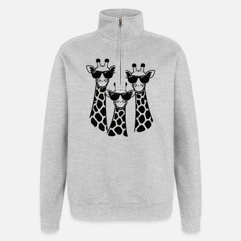 Trio girafe avec lunettes de soleil - Sweat à zip 1/4 - gris chiné
