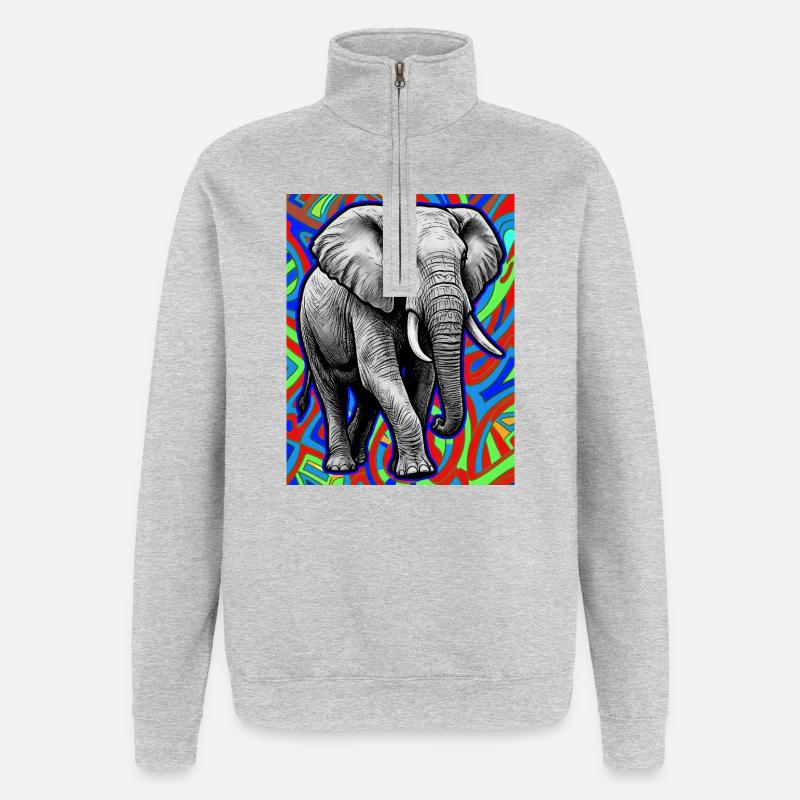 éléphant - Sweat à zip 1/4 - gris chiné