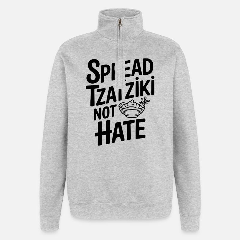 Diffusez Tzatziki, Pas la Haine - Sweat à zip 1/4 - gris chiné