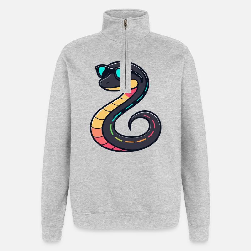 Neonschlange mit Brille - Quarter-Zip-Sweatshirt - Grau meliert