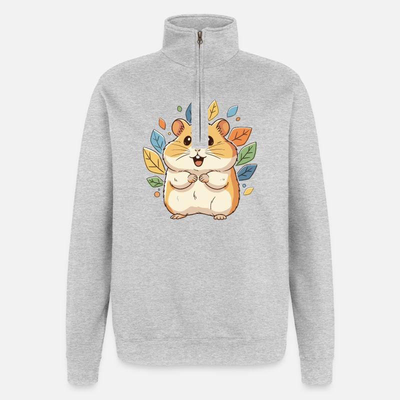 Hamster câlin aux feuilles d’automne - Sweat à zip 1/4 - gris chiné