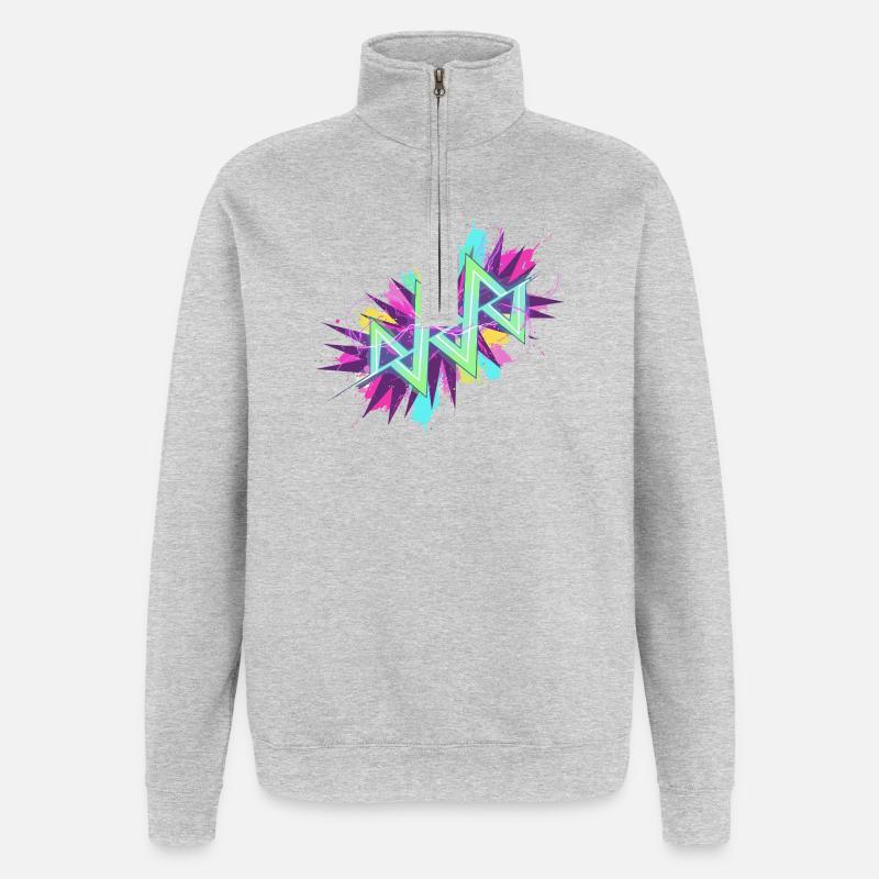 Graffiti en zigzag néon - Sweat à zip 1/4 - gris chiné