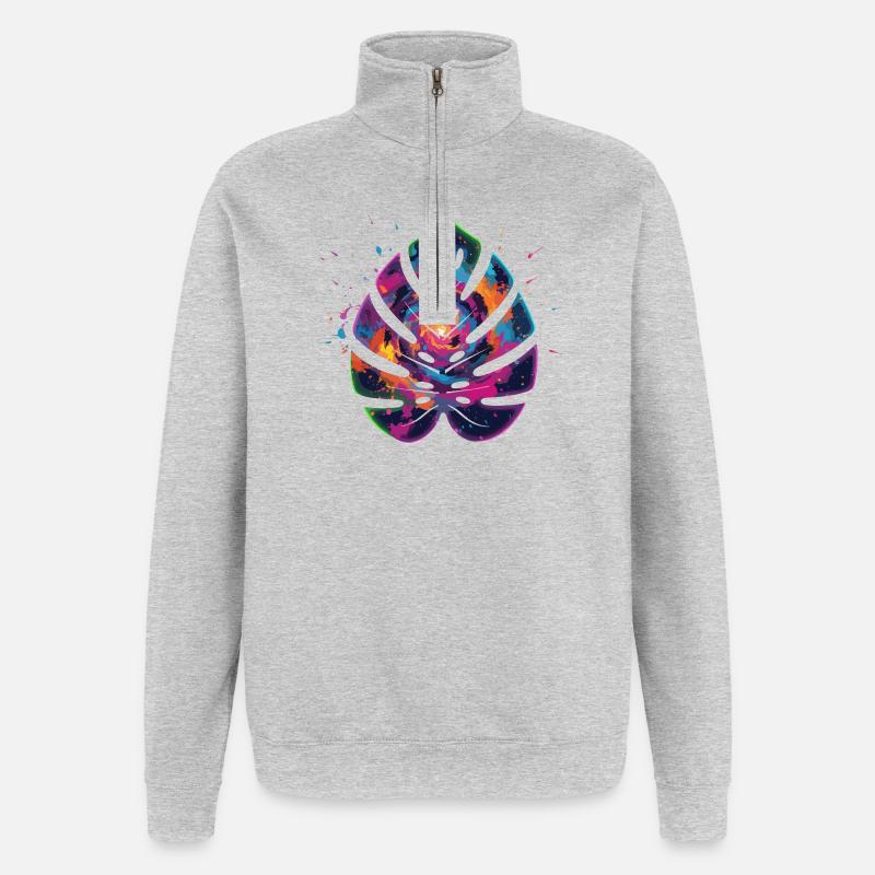 Farbexplosion Blattdesign - Quarter-Zip-Sweatshirt - Grau meliert