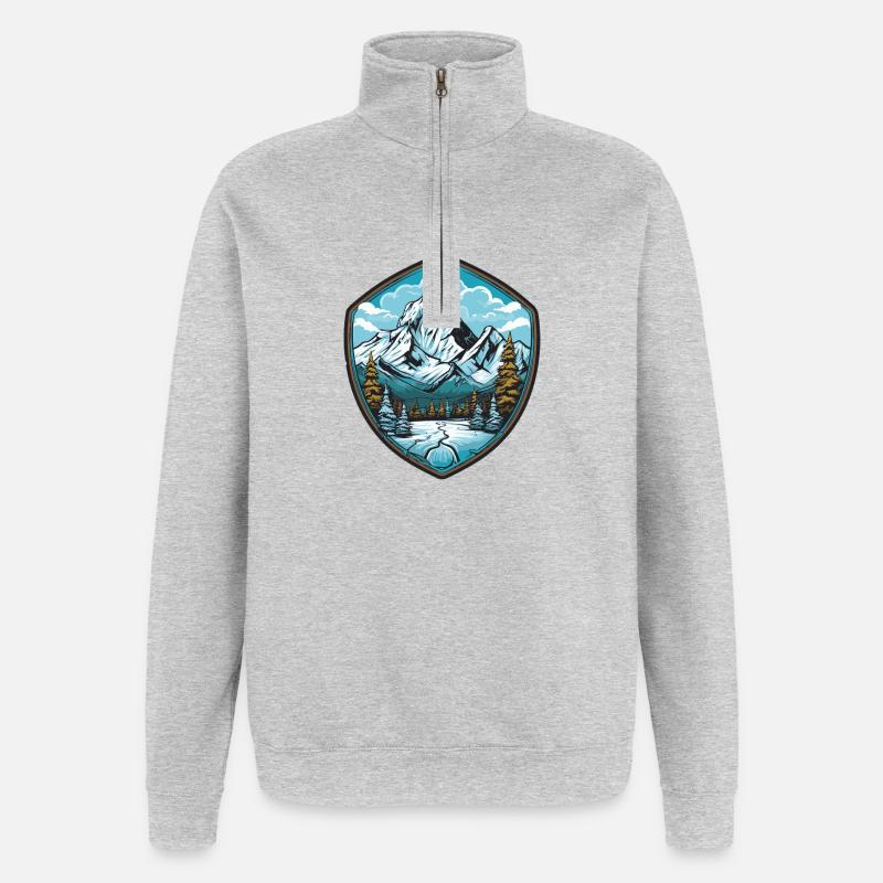 Bergsee Shield Berglandschaft Wald - Quarter-Zip-Sweatshirt - Grau meliert