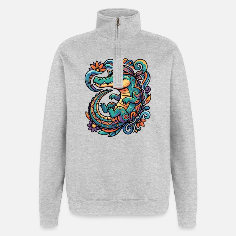Motif rétro Crocodile Creative Tropics Summery - Sweat à zip 1/4 - gris chiné