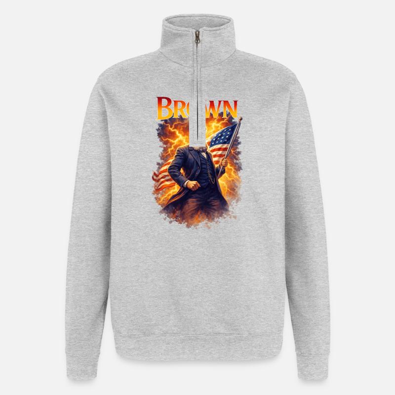 John Brown Drapeau des États-Unis - Sweat à zip 1/4 - gris chiné