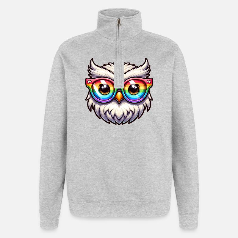 Regenbogen Eule Brille - Quarter-Zip-Sweatshirt - Grau meliert