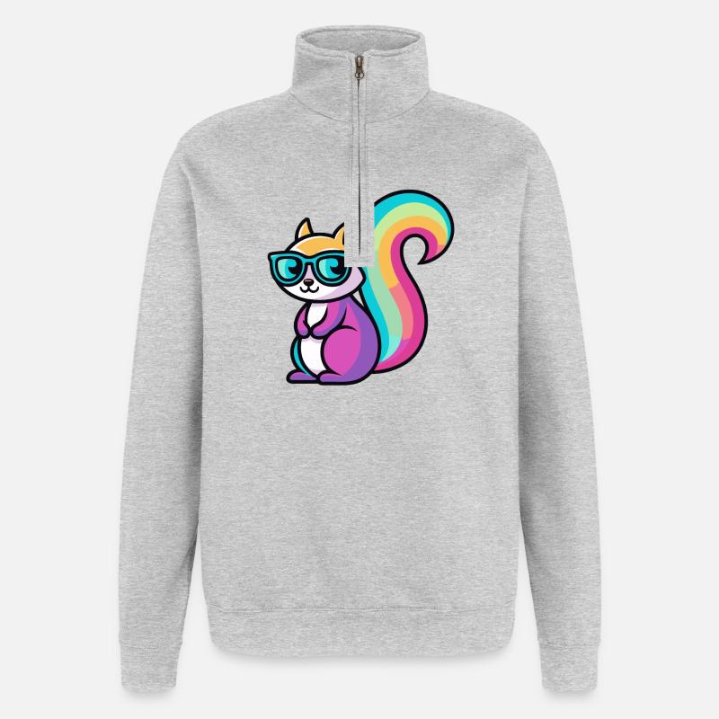 Regenbogen-Eichhörnchen-Brille - Quarter-Zip-Sweatshirt - Grau meliert