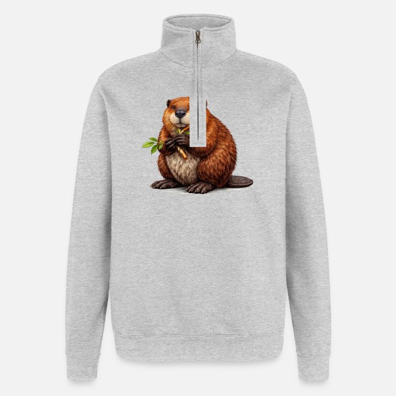 Biber Tier Wildnis - Quarter-Zip-Sweatshirt - Grau meliert