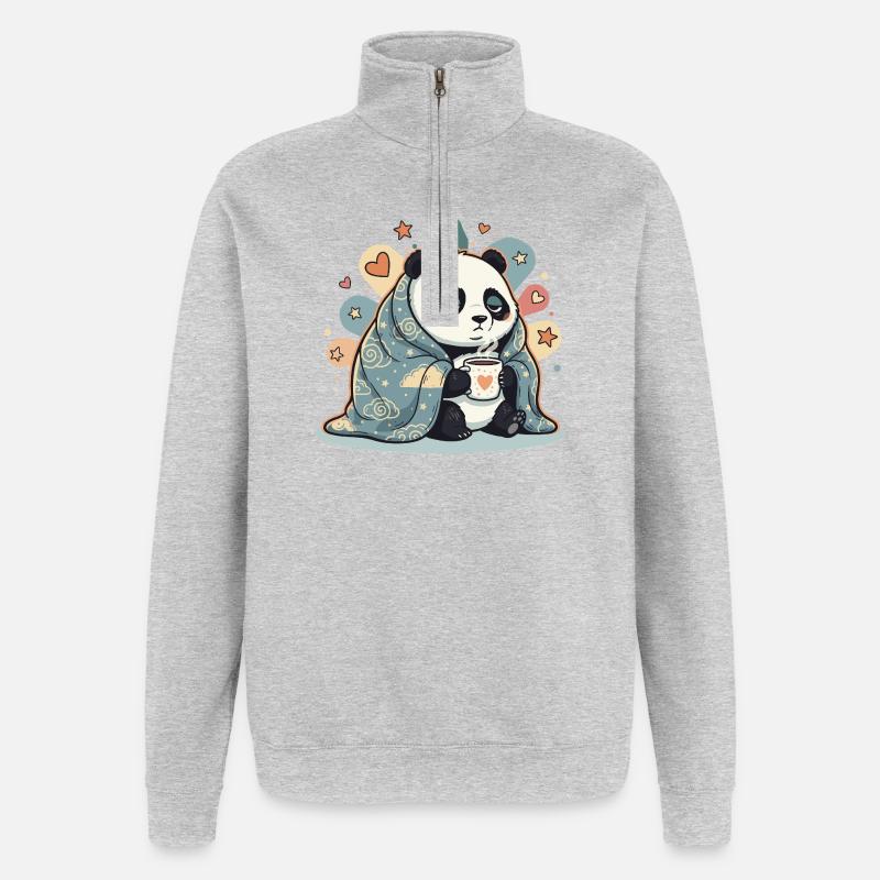 Kuschelpanda unter Wolkendecke - Quarter-Zip-Sweatshirt - Grau meliert