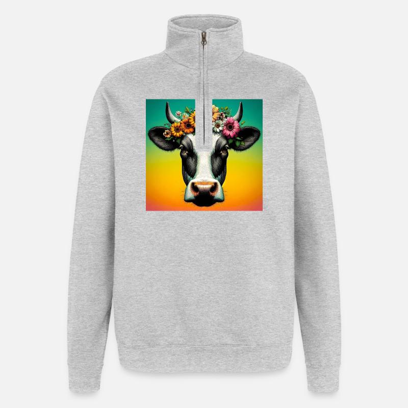 vache - Sweat à zip 1/4 - gris chiné