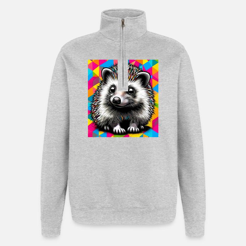 hérisson - Sweat à zip 1/4 - gris chiné