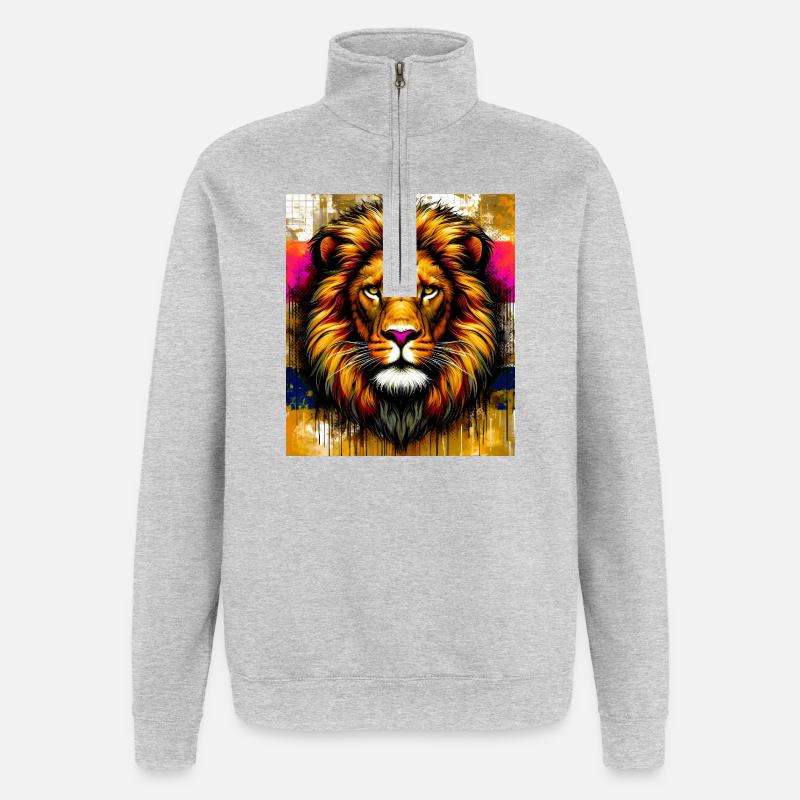 lion - Sweat à zip 1/4 - gris chiné