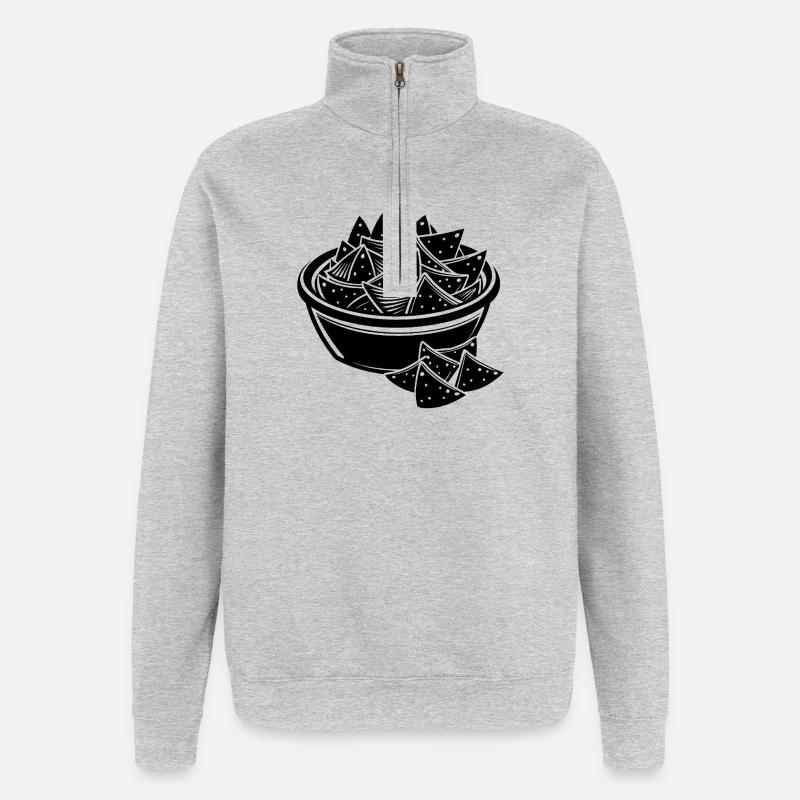 Chips et nachos à sauce - Sweat à zip 1/4 - gris chiné