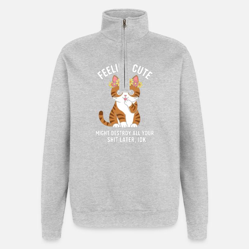 Kätzchen Spruch Chaos - Quarter-Zip-Sweatshirt - Grau meliert