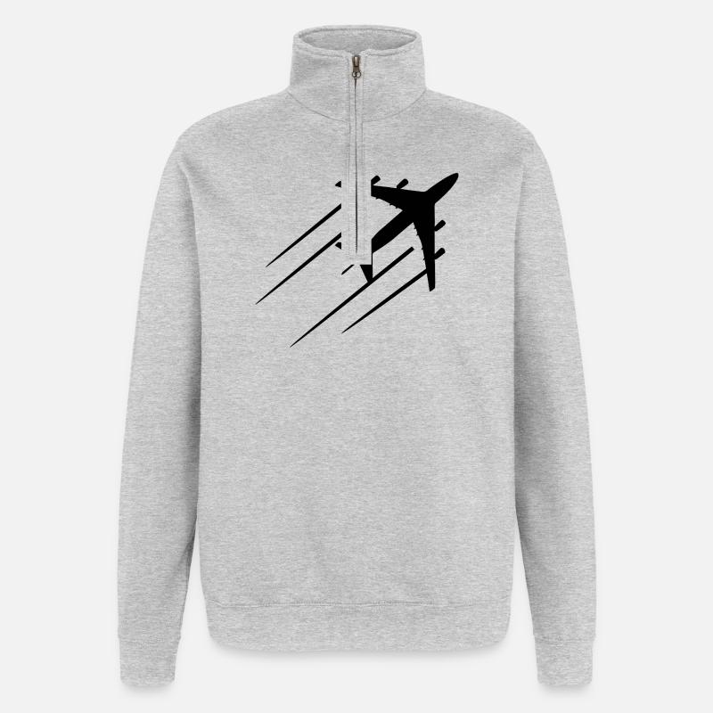 Sketch d’aviation - Sweat à zip 1/4 - gris chiné