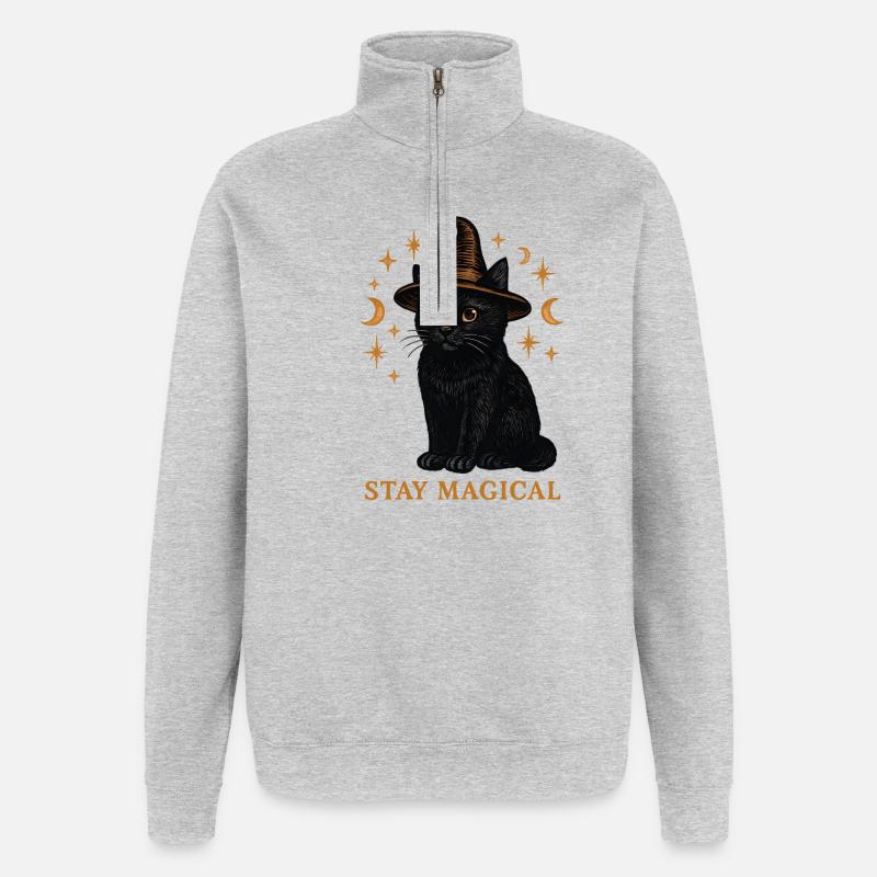 Cat Magic in the Witch's Hat - Quarter-Zip Sweatshirt - heather grey