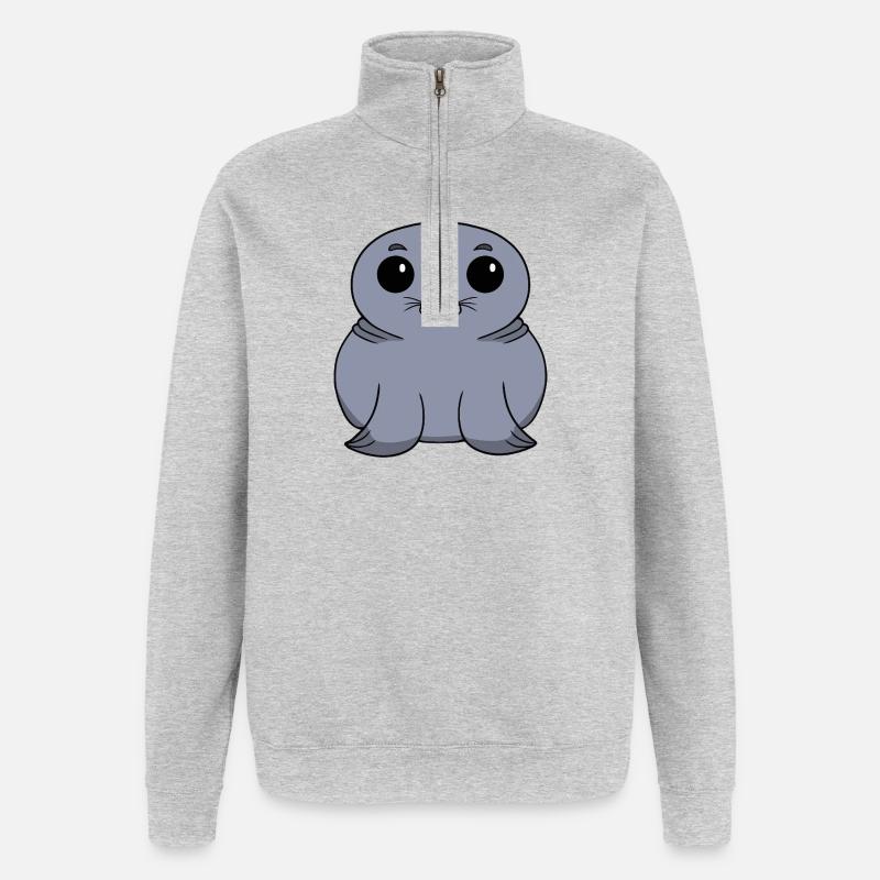 Chibi-Robben - Quarter-Zip-Sweatshirt - Grau meliert