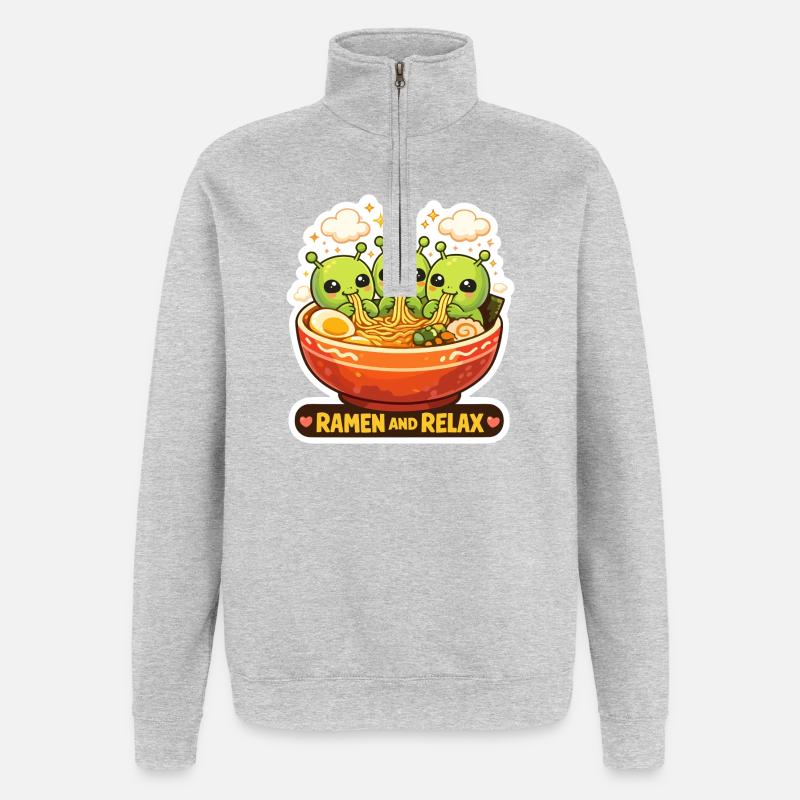 Ramen und Relax Aliens - Quarter-Zip-Sweatshirt - Grau meliert