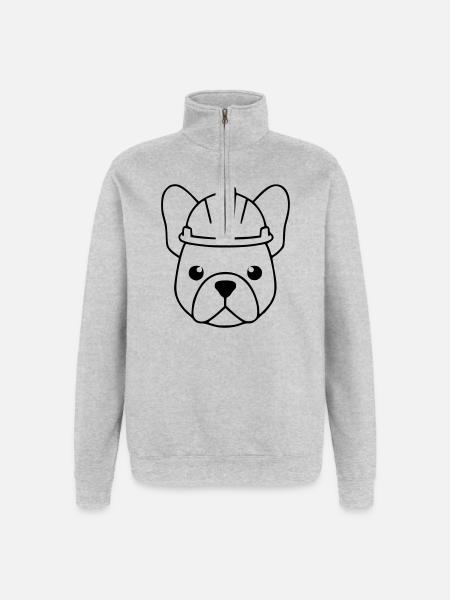 Frenchie Bauhelm Kopf Outline - Quarter-Zip-Sweatshirt - Grau meliert