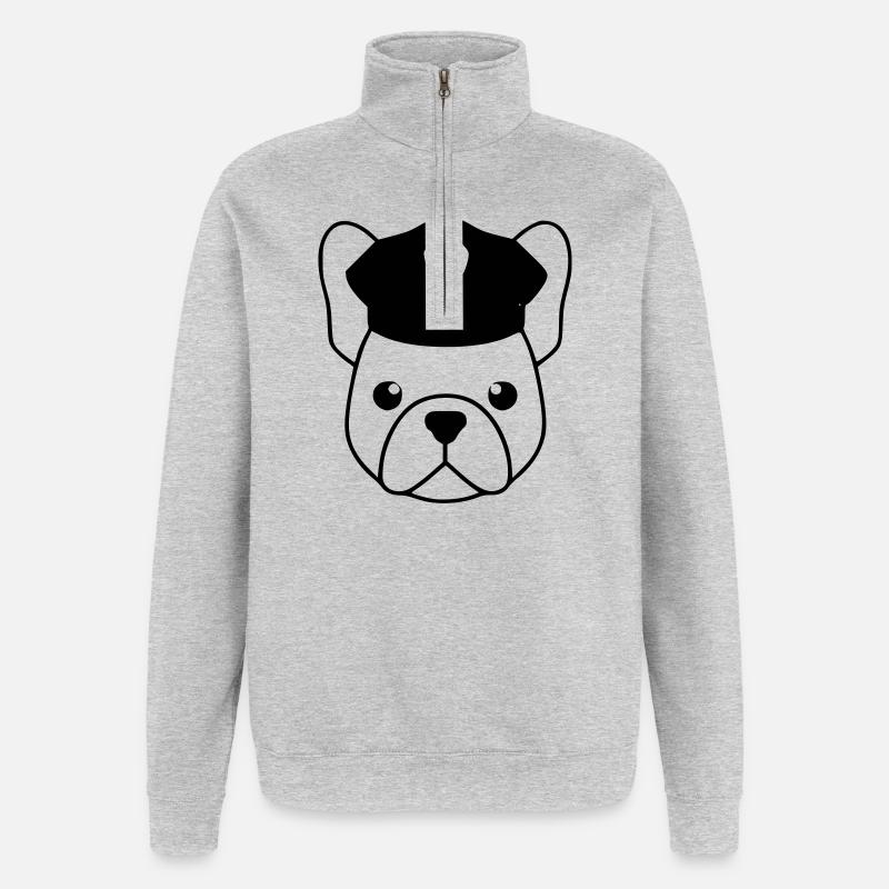 Frenchie cop cop head - Quarter-Zip Sweatshirt - heather grey