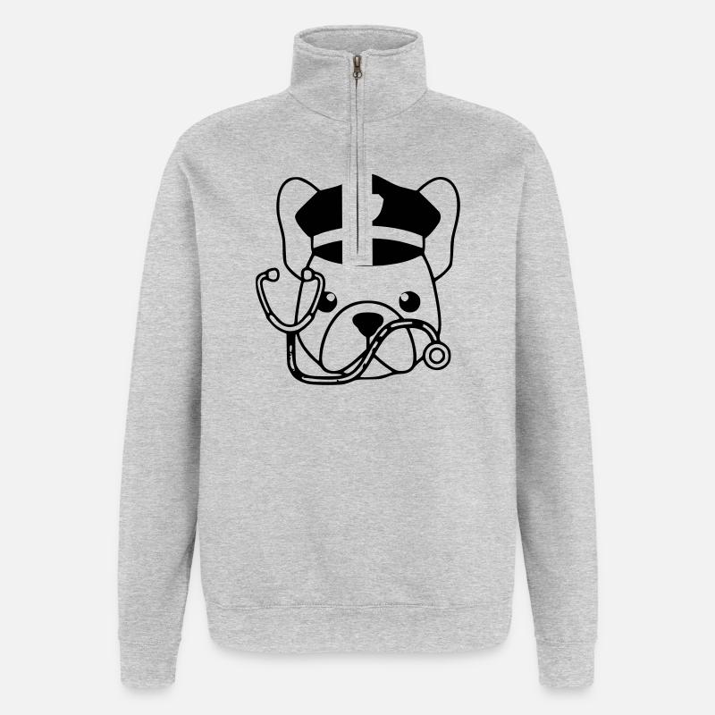 Frenchie Arzt Kopf Outline - Quarter-Zip-Sweatshirt - Grau meliert
