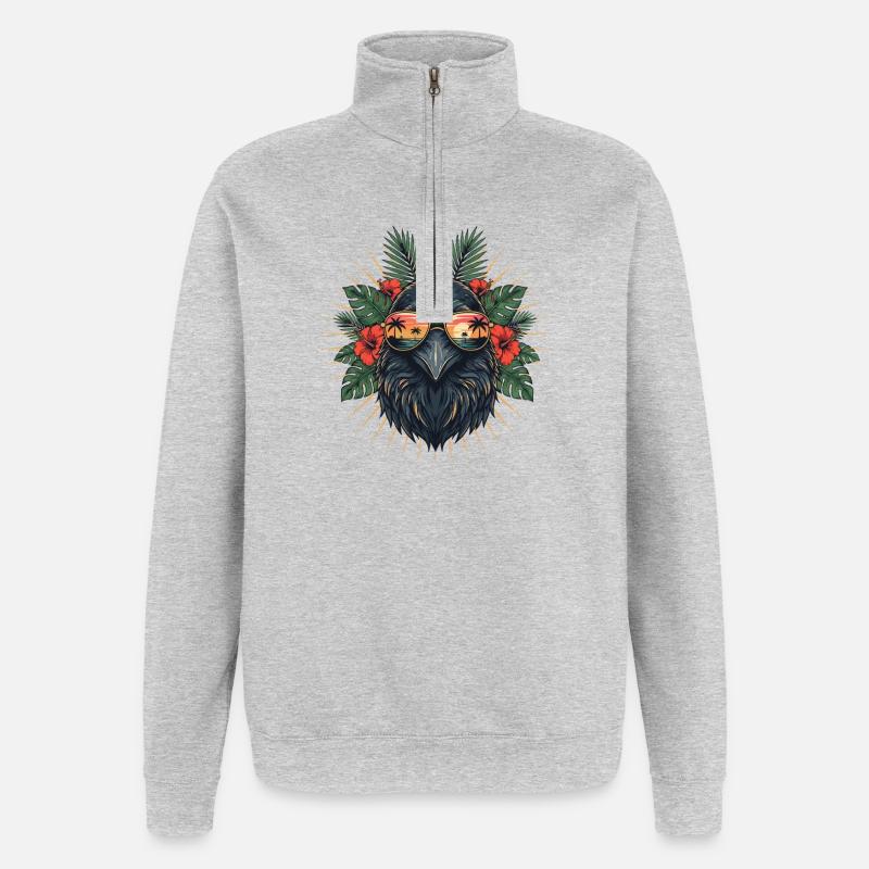 Tropenvogel mit Sonnenbrille - Quarter-Zip-Sweatshirt - Grau meliert