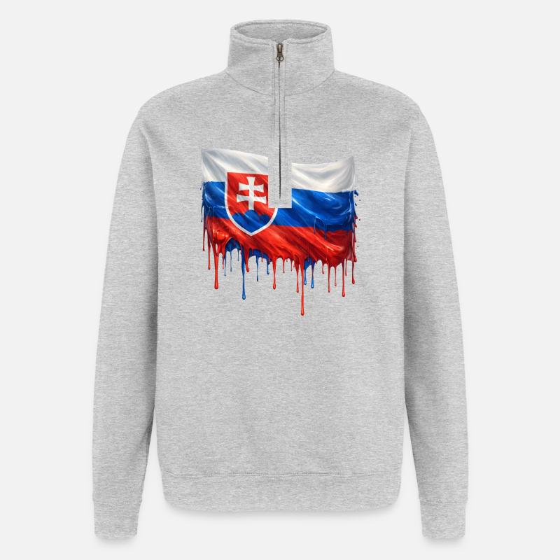 Flagge Slowakei Farbklecks - Quarter-Zip-Sweatshirt - Grau meliert