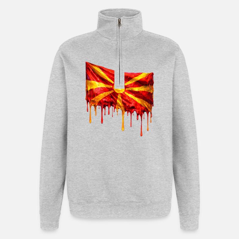 Chute du drapeau macédonien - Sweat à zip 1/4 - gris chiné