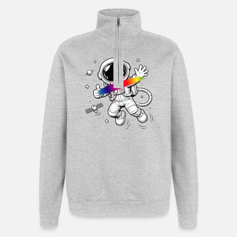 Astronaut Rainbow Splash Space Design - Sweat à zip 1/4 - gris chiné