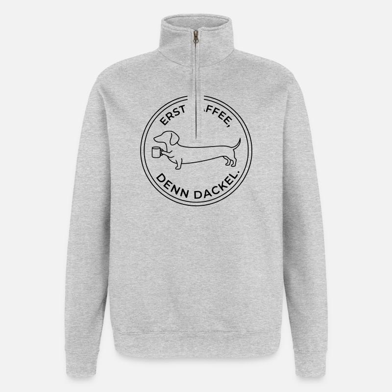 erst kaffee denn dackel - Quarter-Zip-Sweatshirt - Grau meliert