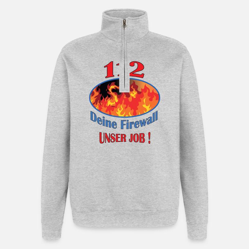112 Deine Firewall Unser Job - Quarter-Zip-Sweatshirt - Grau meliert