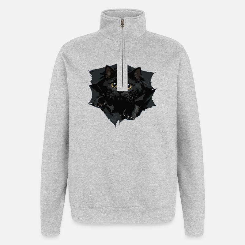 Black Cat von Clipped Edge - Quarter-Zip-Sweatshirt - Grau meliert