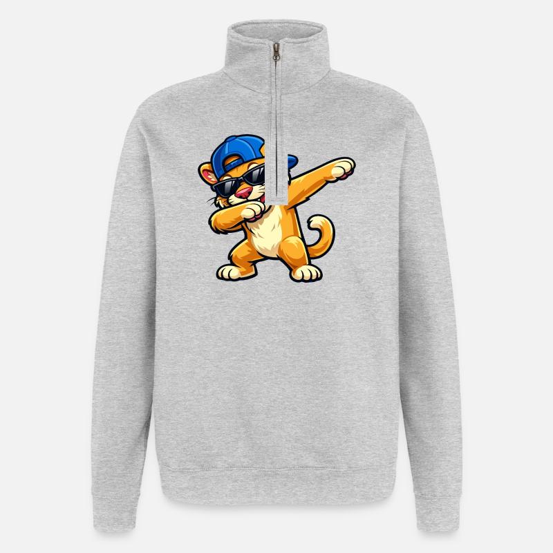 Cougar en train de dabber - Sweat à zip 1/4 - gris chiné