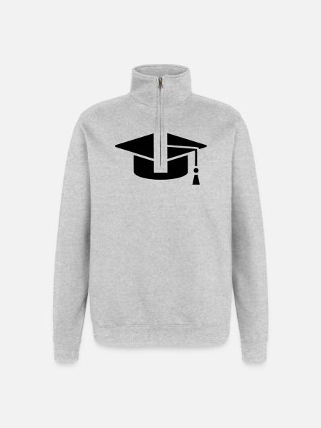 Graduation Cap Absolvent Logo - Quarter-Zip-Sweatshirt - Grau meliert