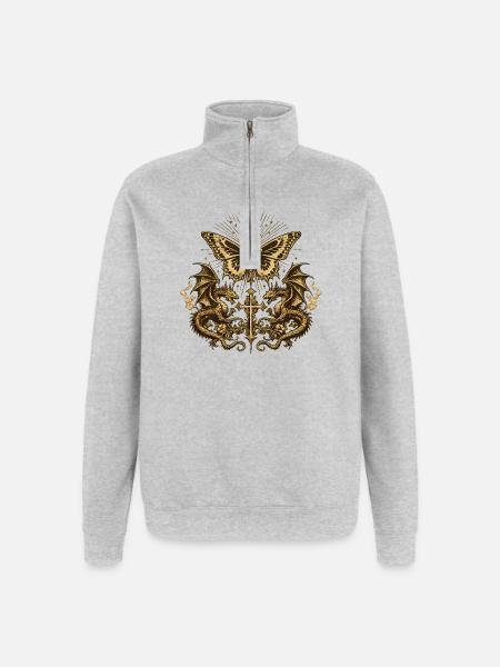 Occult Butterfly with Dragon – Gothic Dark - Quarter-Zip Sweatshirt - heather grey