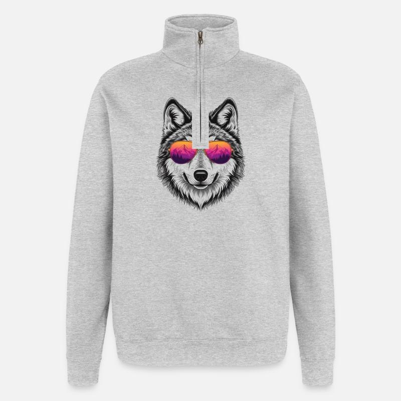 Cool Wolf with Sunglasses Graphic Tee - Quarter-Zip Sweatshirt - heather grey