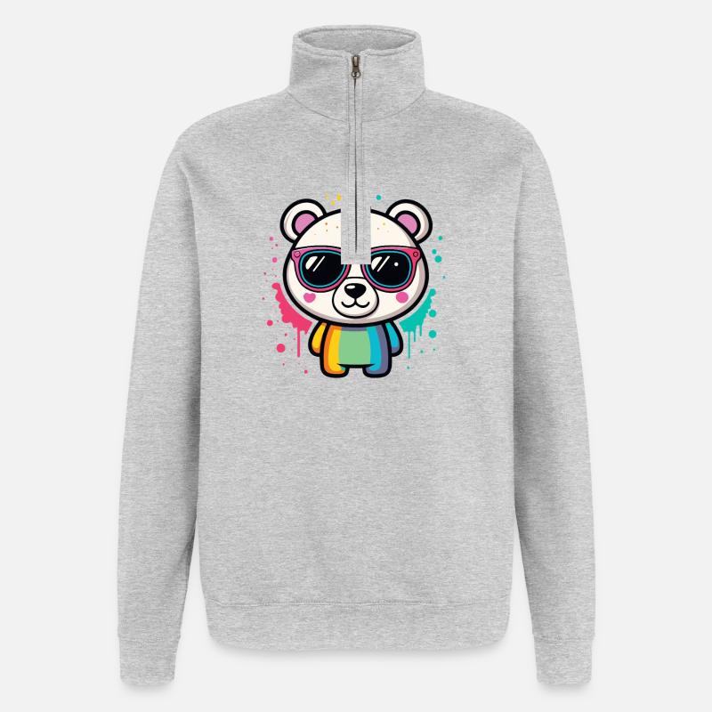 Panda Arc en Ciel Lunettes - Sweat à zip 1/4 - gris chiné