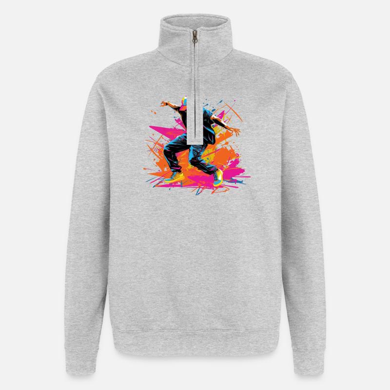 Synthwave rétro B Boy - Sweat à zip 1/4 - gris chiné
