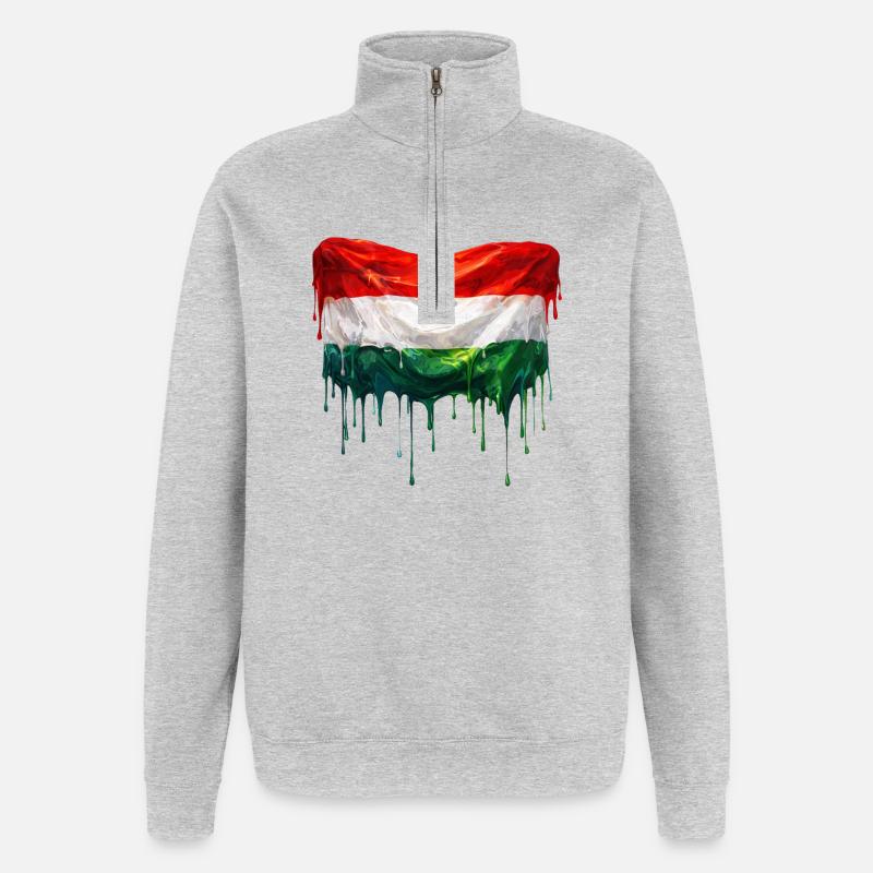 Ungarns flags farverige farve - Sweatshirt med 1/4 lynlås - grå meleret