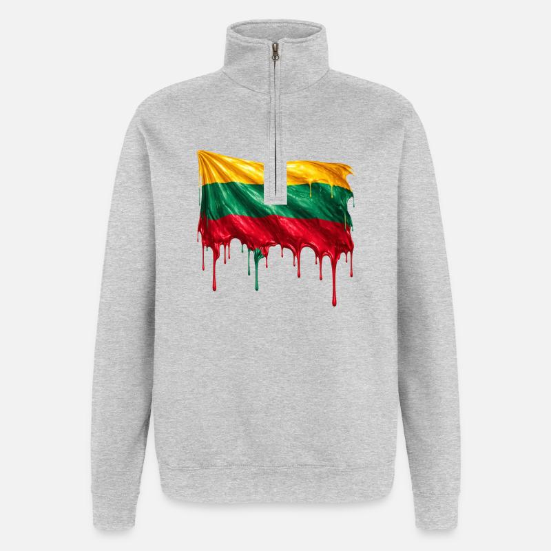 Drapeau lituanien couleur - Sweat à zip 1/4 - gris chiné