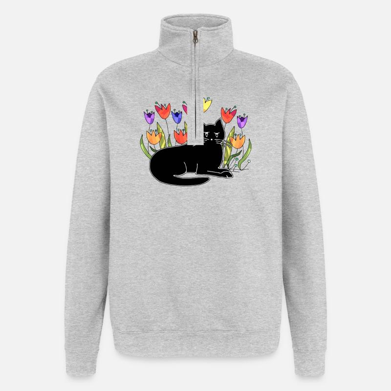 chat - Sweat à zip 1/4 - gris chiné