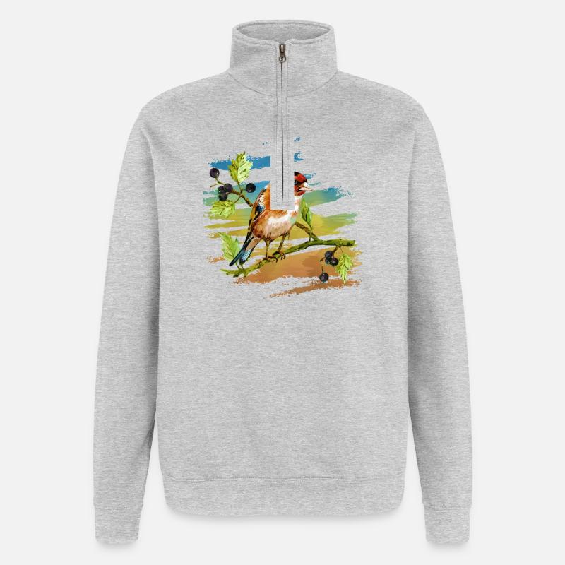 Bunter Vogel - Quarter-Zip-Sweatshirt - Grau meliert