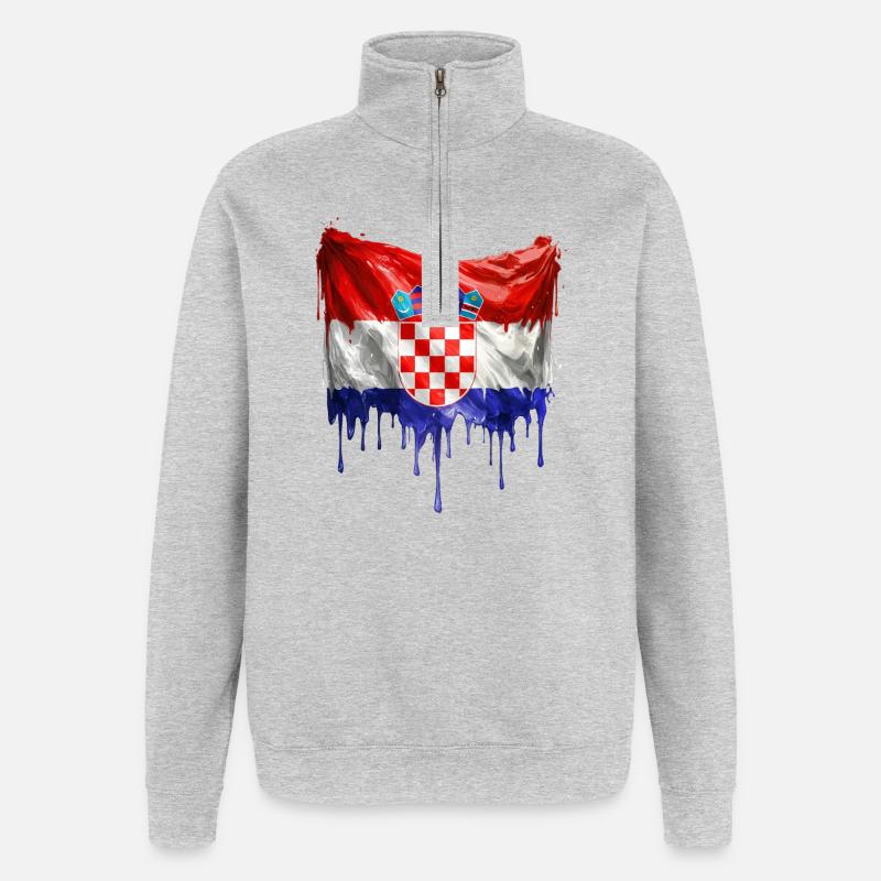 Drapeau croate couleur - Sweat à zip 1/4 - gris chiné