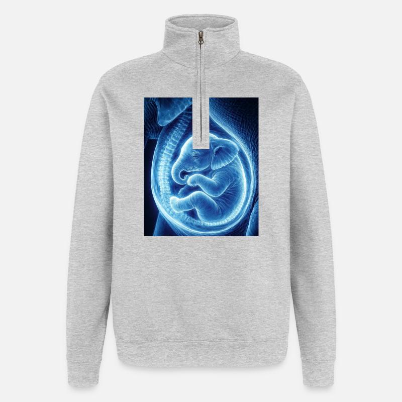 Bébé ultrasonique bleu dans le ventre - Sweat à zip 1/4 - gris chiné