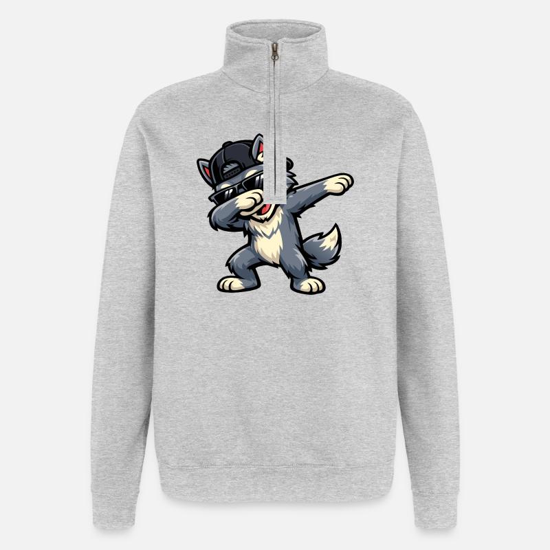 Dabbing Wolf - Quarter-Zip Sweatshirt - heather grey