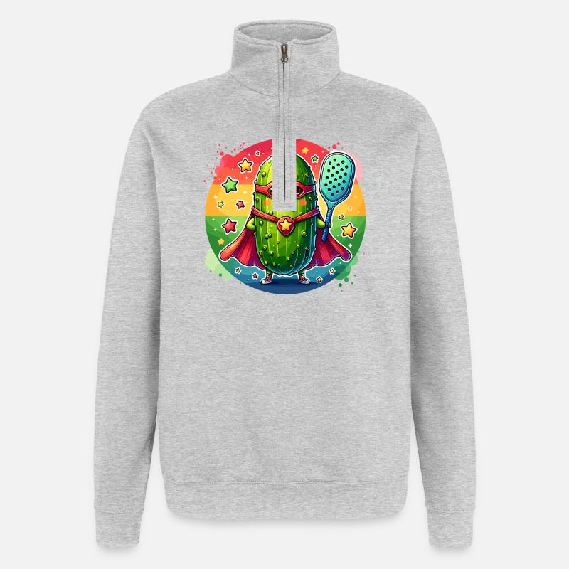 Pickleball Superheld Helden Gurke Paddle - Quarter-Zip-Sweatshirt - Grau meliert