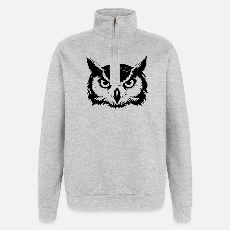 Owl Head Eagle Owl Silhouette - Quarter-Zip Sweatshirt - heather grey
