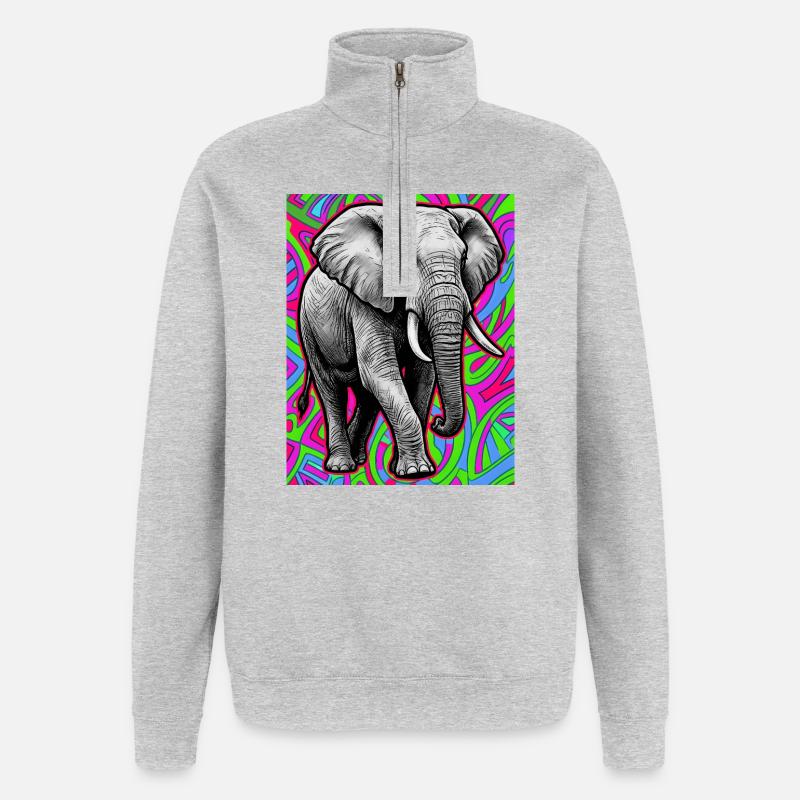 éléphant - Sweat à zip 1/4 - gris chiné